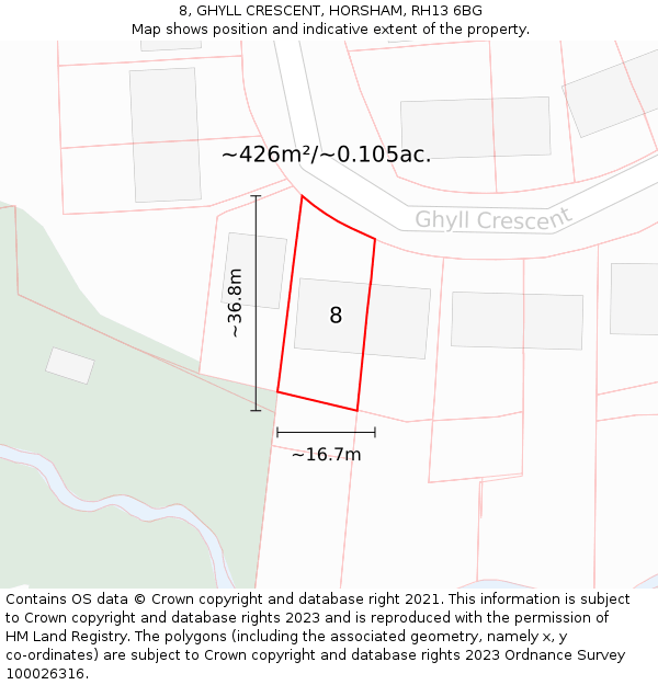 8, GHYLL CRESCENT, HORSHAM, RH13 6BG: Plot and title map