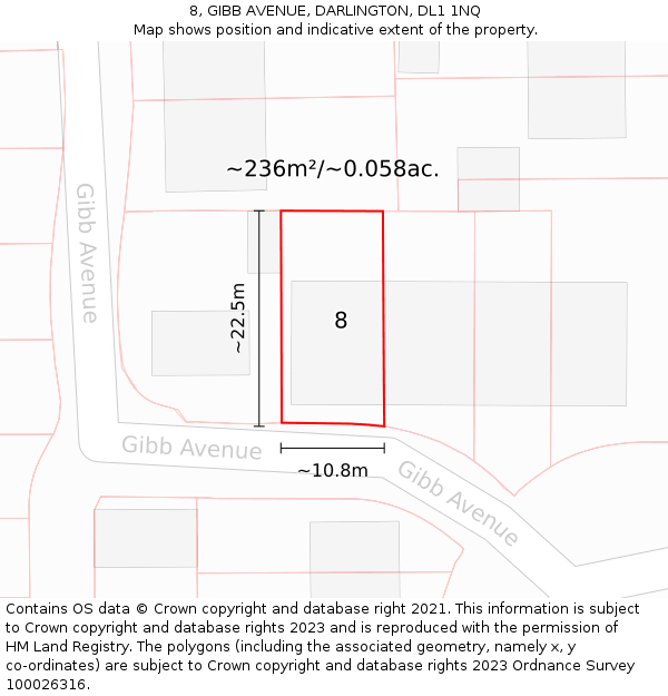 8, GIBB AVENUE, DARLINGTON, DL1 1NQ: Plot and title map