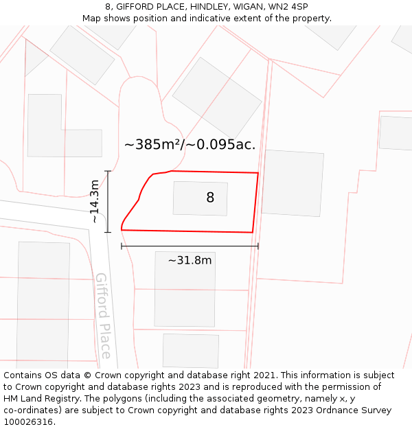 8, GIFFORD PLACE, HINDLEY, WIGAN, WN2 4SP: Plot and title map