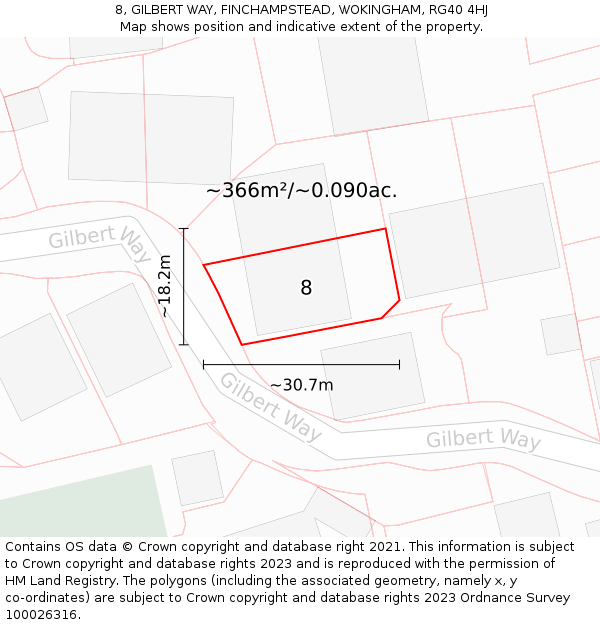 8, GILBERT WAY, FINCHAMPSTEAD, WOKINGHAM, RG40 4HJ: Plot and title map