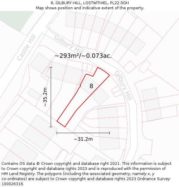 8, GILBURY HILL, LOSTWITHIEL, PL22 0GH: Plot and title map