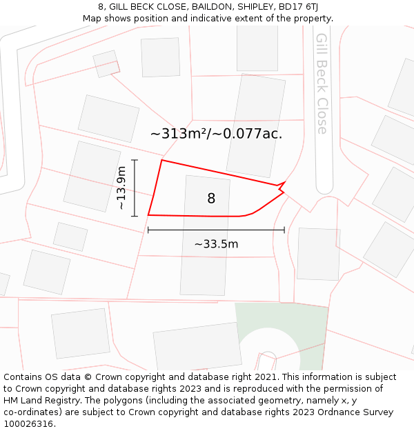 8, GILL BECK CLOSE, BAILDON, SHIPLEY, BD17 6TJ: Plot and title map