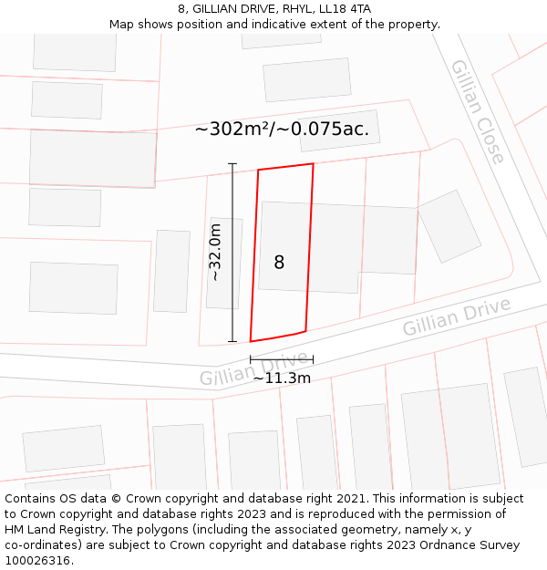 8, GILLIAN DRIVE, RHYL, LL18 4TA: Plot and title map