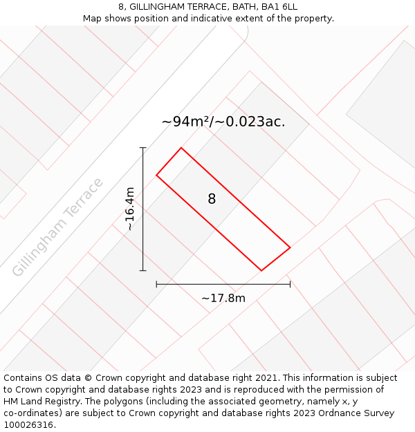 8, GILLINGHAM TERRACE, BATH, BA1 6LL: Plot and title map
