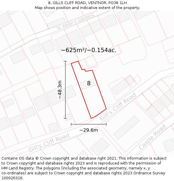 8, GILLS CLIFF ROAD, VENTNOR, PO38 1LH: Plot and title map