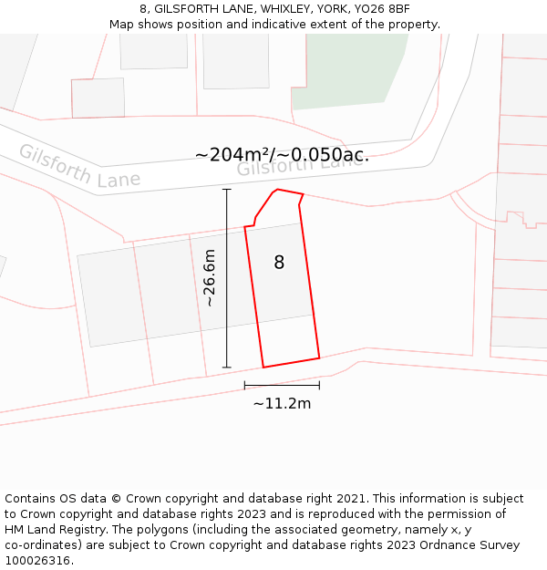 8, GILSFORTH LANE, WHIXLEY, YORK, YO26 8BF: Plot and title map