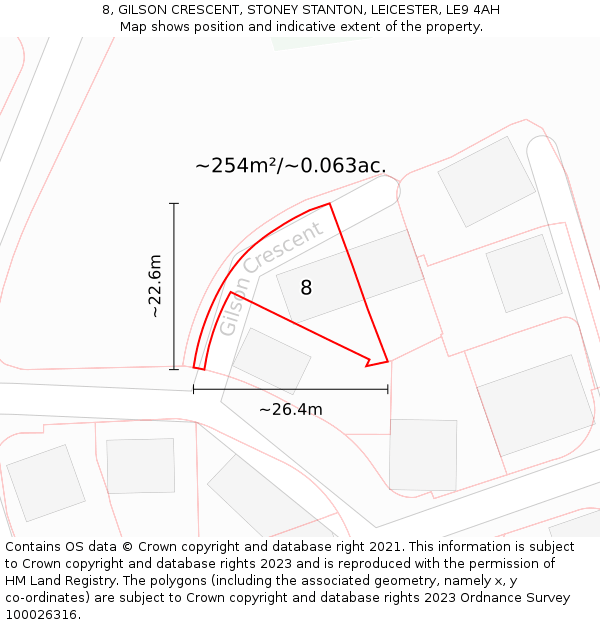 8, GILSON CRESCENT, STONEY STANTON, LEICESTER, LE9 4AH: Plot and title map