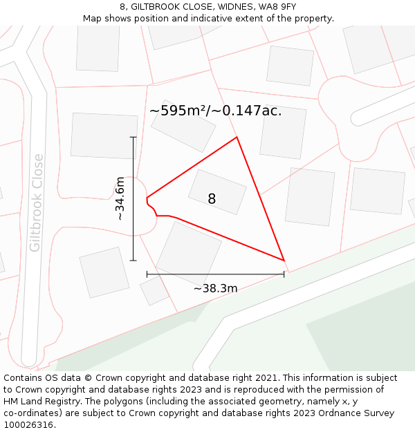 8, GILTBROOK CLOSE, WIDNES, WA8 9FY: Plot and title map