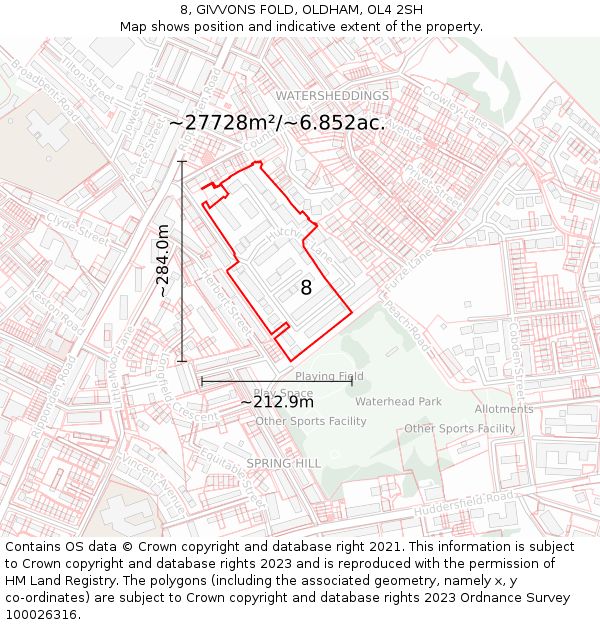 8, GIVVONS FOLD, OLDHAM, OL4 2SH: Plot and title map