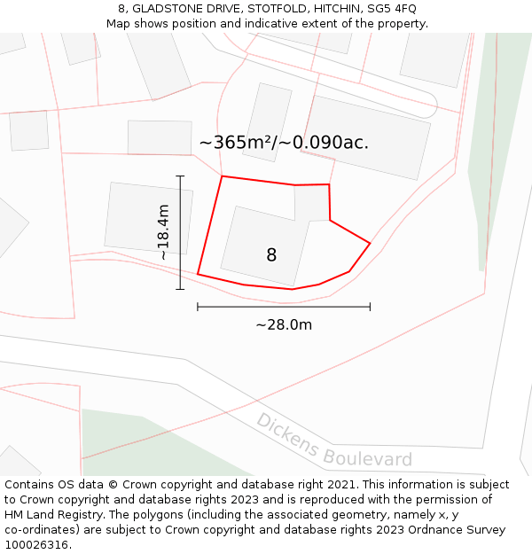 8, GLADSTONE DRIVE, STOTFOLD, HITCHIN, SG5 4FQ: Plot and title map