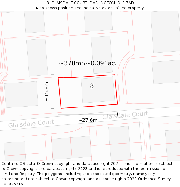 8, GLAISDALE COURT, DARLINGTON, DL3 7AD: Plot and title map