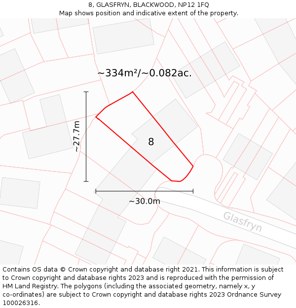 8, GLASFRYN, BLACKWOOD, NP12 1FQ: Plot and title map