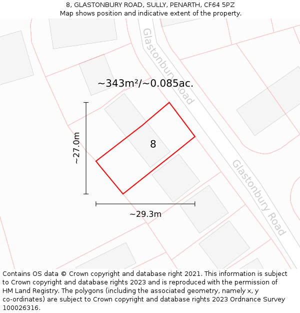 8, GLASTONBURY ROAD, SULLY, PENARTH, CF64 5PZ: Plot and title map