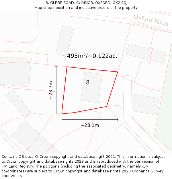 8, GLEBE ROAD, CUMNOR, OXFORD, OX2 9QJ: Plot and title map