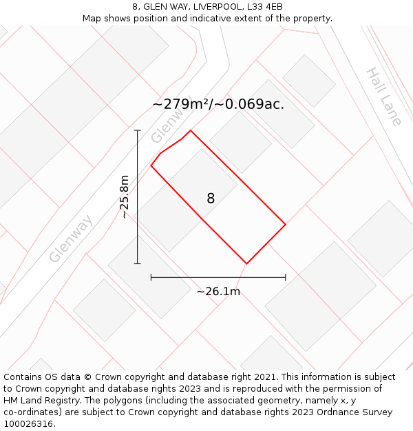 8, GLEN WAY, LIVERPOOL, L33 4EB: Plot and title map