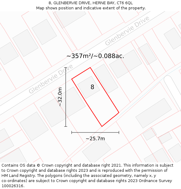 8, GLENBERVIE DRIVE, HERNE BAY, CT6 6QL: Plot and title map