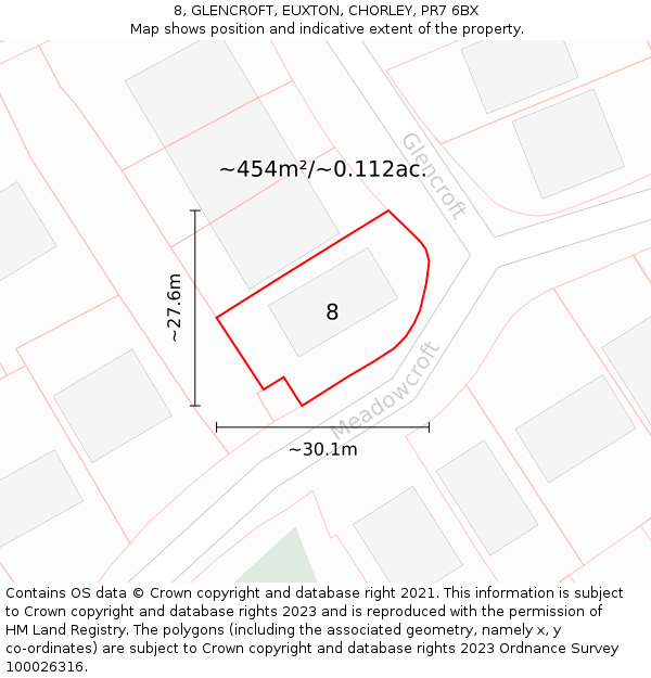 8, GLENCROFT, EUXTON, CHORLEY, PR7 6BX: Plot and title map