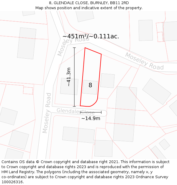 8, GLENDALE CLOSE, BURNLEY, BB11 2RD: Plot and title map