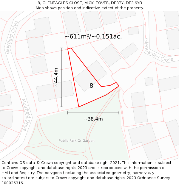 8, GLENEAGLES CLOSE, MICKLEOVER, DERBY, DE3 9YB: Plot and title map