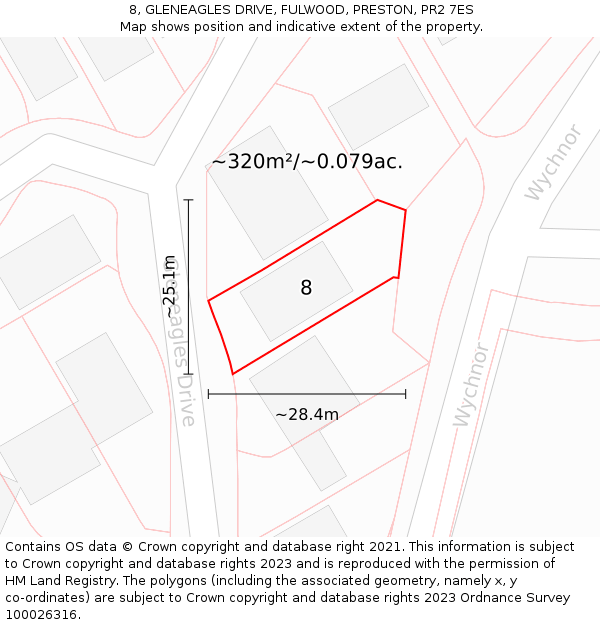 8, GLENEAGLES DRIVE, FULWOOD, PRESTON, PR2 7ES: Plot and title map