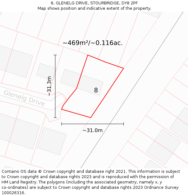 8, GLENELG DRIVE, STOURBRIDGE, DY8 2PF: Plot and title map