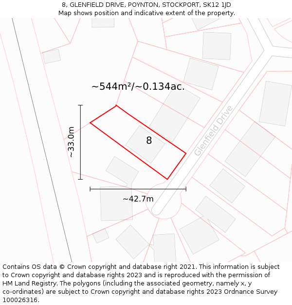 8, GLENFIELD DRIVE, POYNTON, STOCKPORT, SK12 1JD: Plot and title map