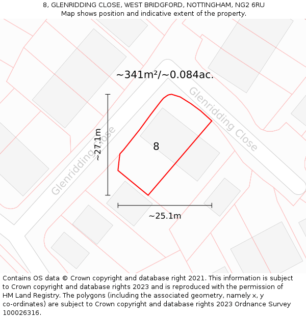 8, GLENRIDDING CLOSE, WEST BRIDGFORD, NOTTINGHAM, NG2 6RU: Plot and title map