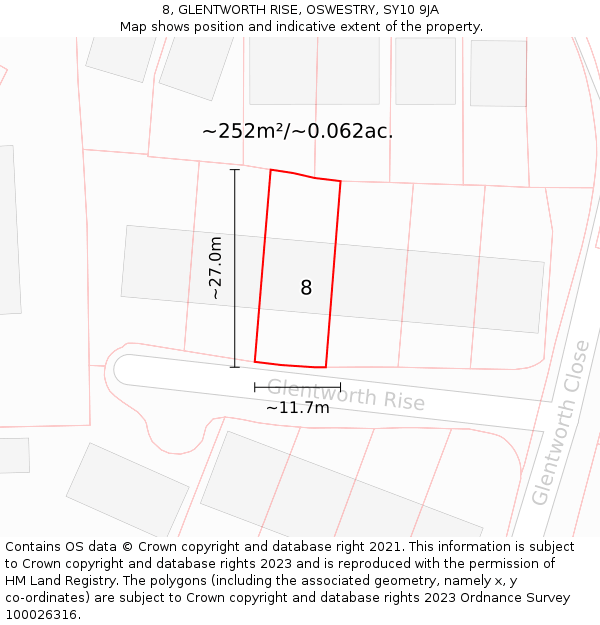 8, GLENTWORTH RISE, OSWESTRY, SY10 9JA: Plot and title map