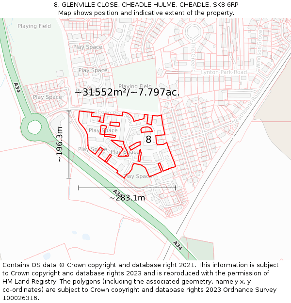 8, GLENVILLE CLOSE, CHEADLE HULME, CHEADLE, SK8 6RP: Plot and title map