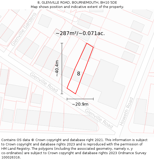 8, GLENVILLE ROAD, BOURNEMOUTH, BH10 5DE: Plot and title map