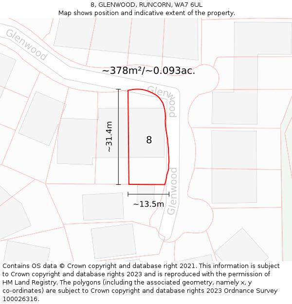 8, GLENWOOD, RUNCORN, WA7 6UL: Plot and title map