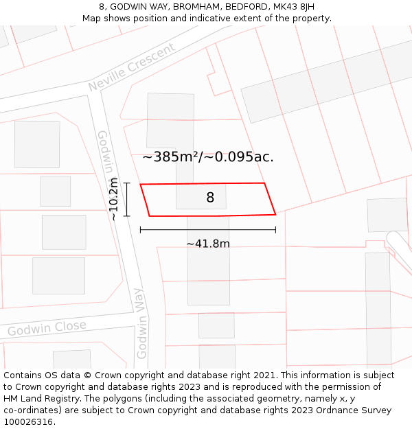 8, GODWIN WAY, BROMHAM, BEDFORD, MK43 8JH: Plot and title map