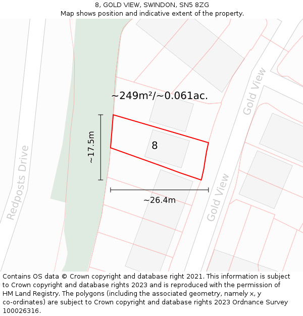 8, GOLD VIEW, SWINDON, SN5 8ZG: Plot and title map