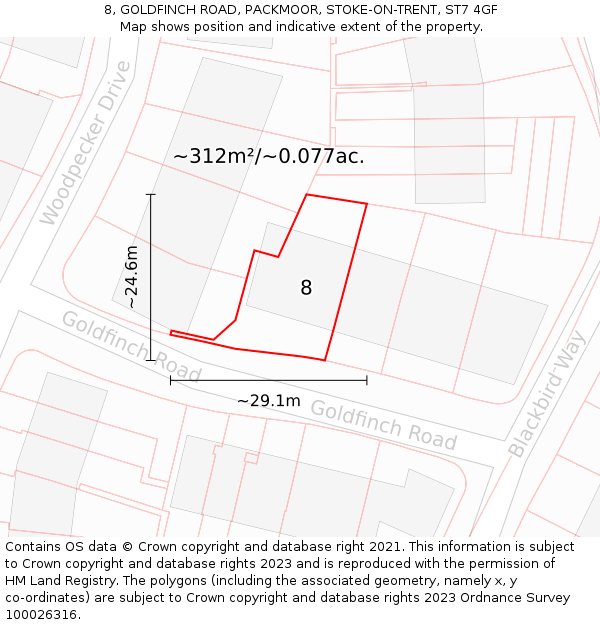 8, GOLDFINCH ROAD, PACKMOOR, STOKE-ON-TRENT, ST7 4GF: Plot and title map