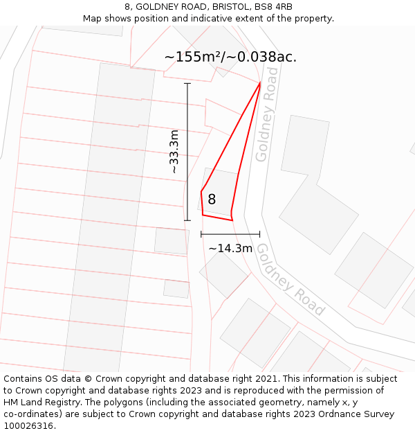 8, GOLDNEY ROAD, BRISTOL, BS8 4RB: Plot and title map