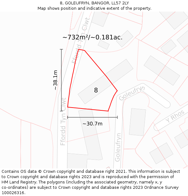 8, GOLEUFRYN, BANGOR, LL57 2LY: Plot and title map