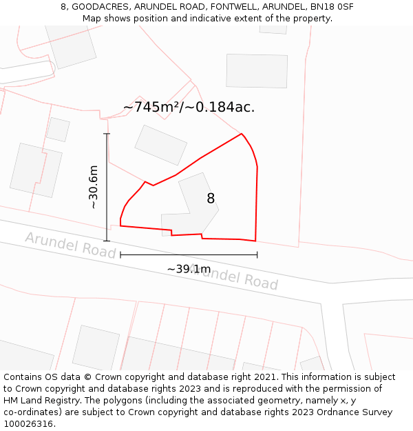 8, GOODACRES, ARUNDEL ROAD, FONTWELL, ARUNDEL, BN18 0SF: Plot and title map