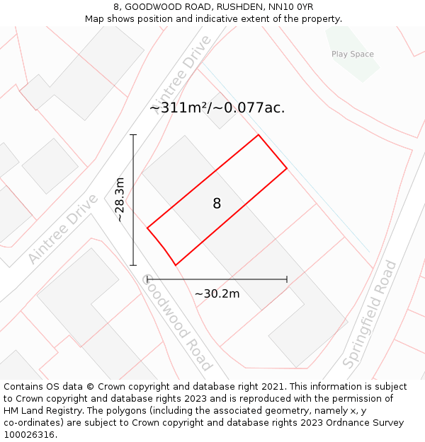 8, GOODWOOD ROAD, RUSHDEN, NN10 0YR: Plot and title map