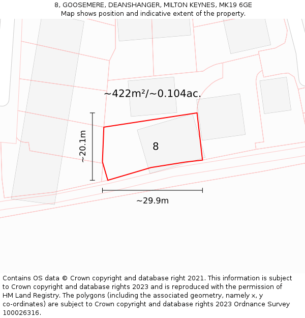 8, GOOSEMERE, DEANSHANGER, MILTON KEYNES, MK19 6GE: Plot and title map