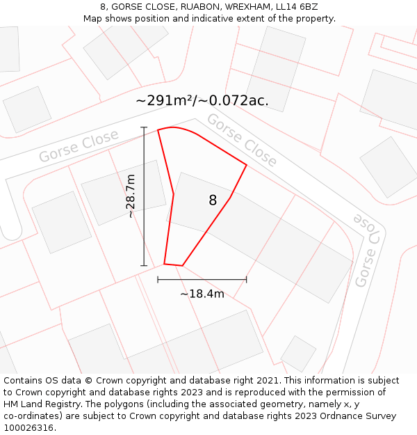 8, GORSE CLOSE, RUABON, WREXHAM, LL14 6BZ: Plot and title map