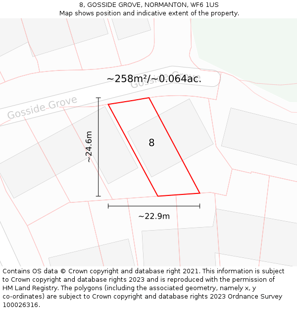 8, GOSSIDE GROVE, NORMANTON, WF6 1US: Plot and title map