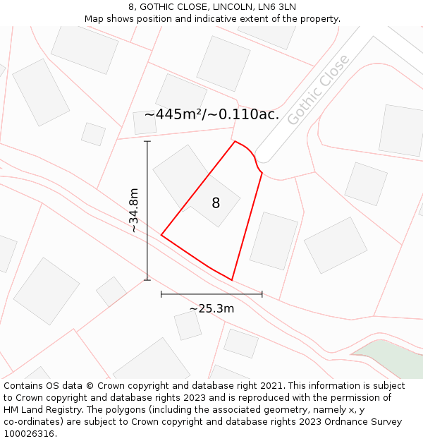 8, GOTHIC CLOSE, LINCOLN, LN6 3LN: Plot and title map