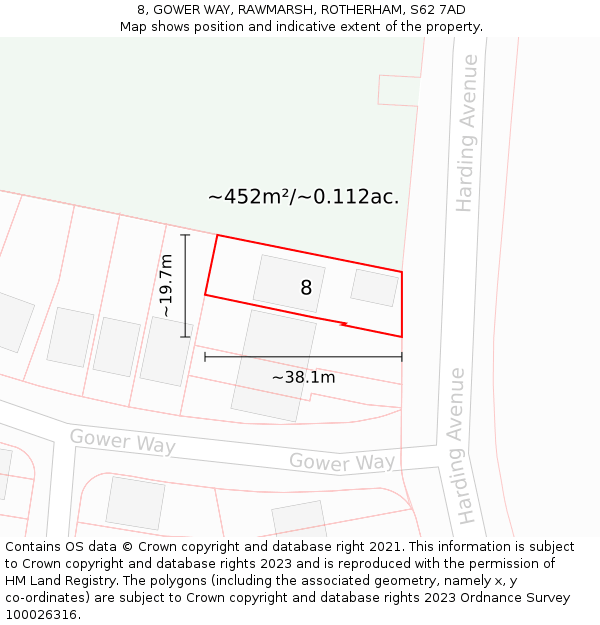 8, GOWER WAY, RAWMARSH, ROTHERHAM, S62 7AD: Plot and title map