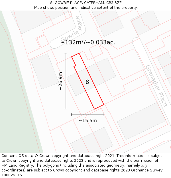 8, GOWRIE PLACE, CATERHAM, CR3 5ZF: Plot and title map