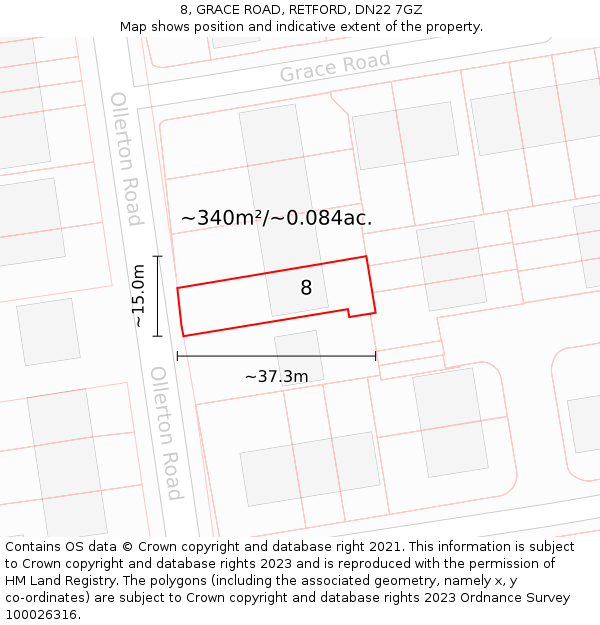 8, GRACE ROAD, RETFORD, DN22 7GZ: Plot and title map