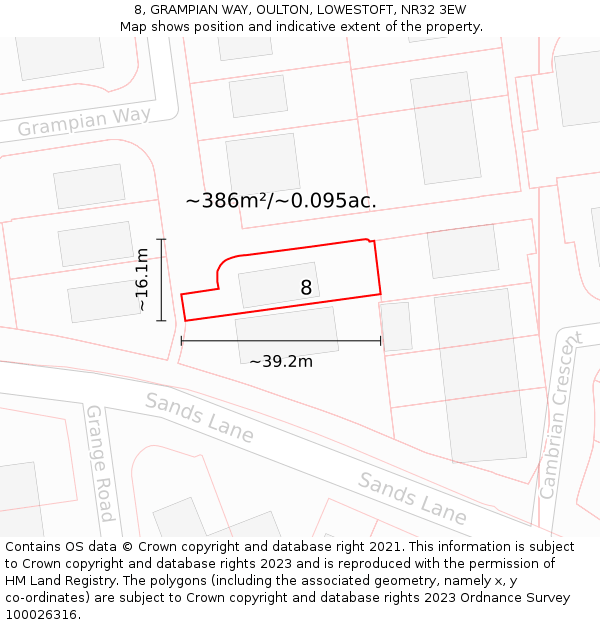 8, GRAMPIAN WAY, OULTON, LOWESTOFT, NR32 3EW: Plot and title map