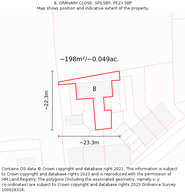 8, GRANARY CLOSE, SPILSBY, PE23 5BP: Plot and title map