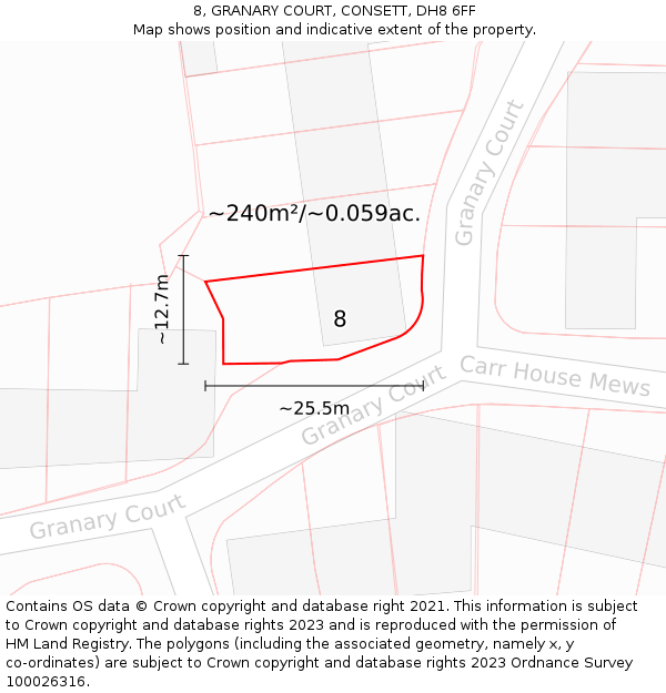 8, GRANARY COURT, CONSETT, DH8 6FF: Plot and title map