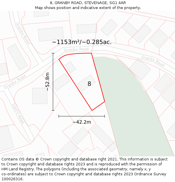 8, GRANBY ROAD, STEVENAGE, SG1 4AR: Plot and title map