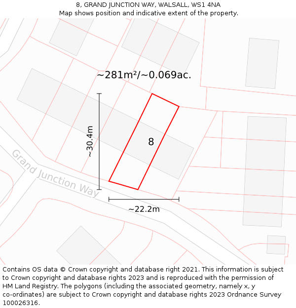 8, GRAND JUNCTION WAY, WALSALL, WS1 4NA: Plot and title map